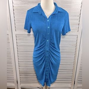 Bodycon Shirt Dress w Ruching Shimmery Teal-Medium